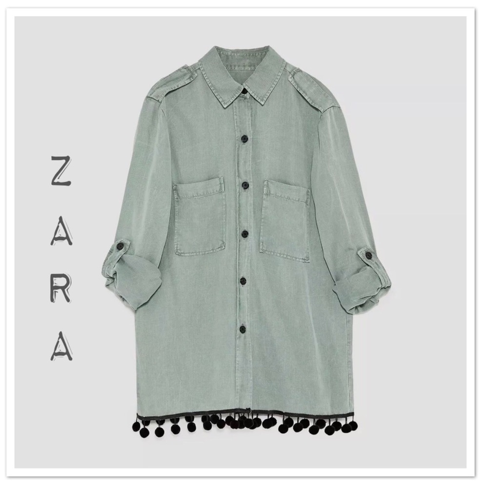 Zara Military Pom Pom Button Down - NWT
